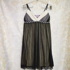 Retro Doll Y2K Womens Sz Small Babydoll Style Dress Mini Black Sheer Gray White